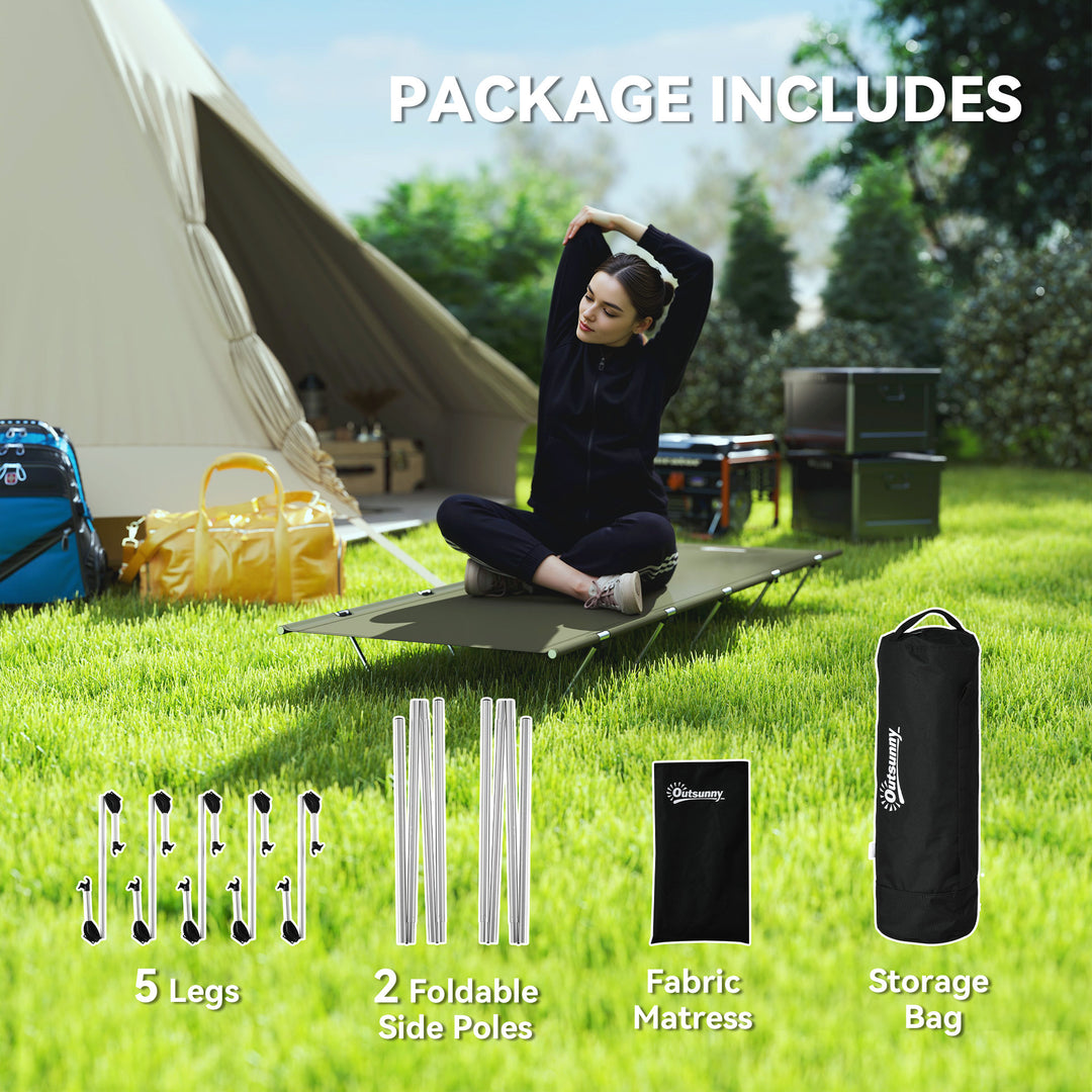 Lightweight Camping Bed, Aluminium Portable Camp Cot w/ Strong Support 150kg and Carry Bag for Camping, Dark Green