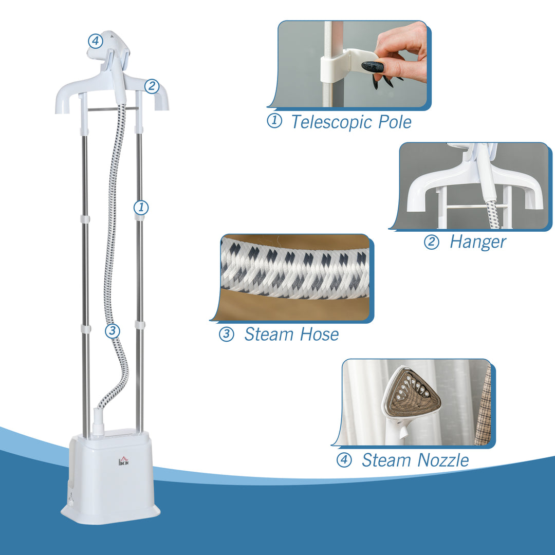Upright Garment Clothes Steamer with 6 Steam Setting, 45s Fast Heat-up, 1.7L Water Tank and 35g/min steam flow, Wrinkle and Odour Remover Suitable for all Fabrics, 1960W, White