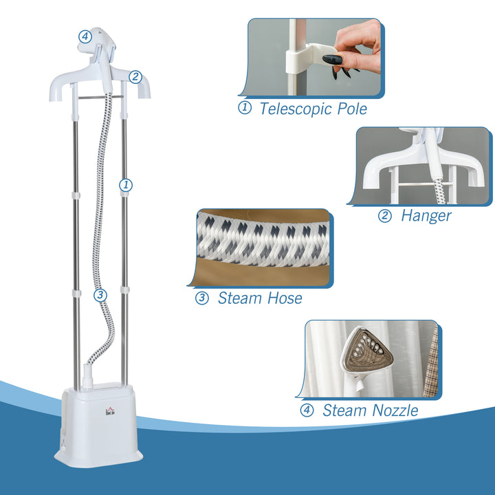 Upright Garment Clothes Steamer with 6 Steam Setting, 45s Fast Heat-up, 1.7L Water Tank and 35g/min steam flow, Wrinkle and Odour Remover Suitable for all Fabrics, 1960W, White