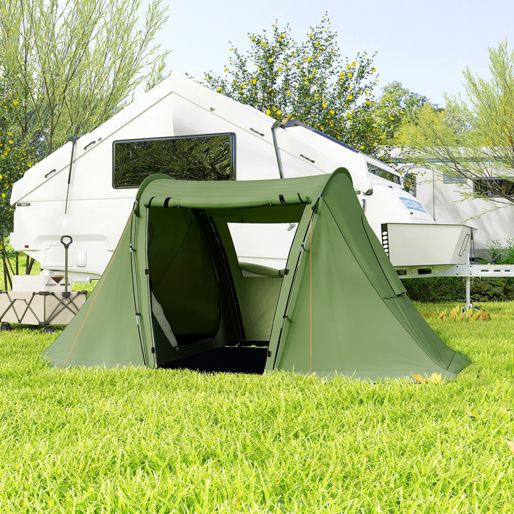3 Man Camping Tent with Living Area and 2 Bedrooms, 3000mm Waterproof Family Tent with Sewn-in Groundsheet and bag, Portable Dome Shelter for Hiking, Festival, Backpacking, Green