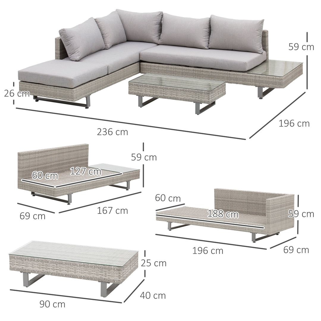 Three-Piece Corner Rattan Set, with Glass Tables