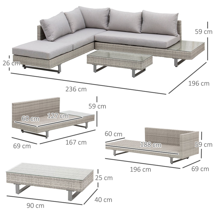 Three-Piece Corner Rattan Set, with Glass Tables