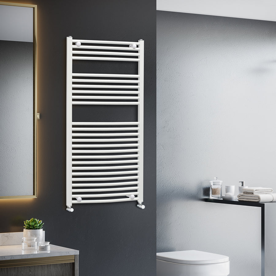 Curved Heated Towel Rail, Hydronic Bathroom Ladder Radiator Towel Warmer For Central Heating 600mm x 1200mm, White
