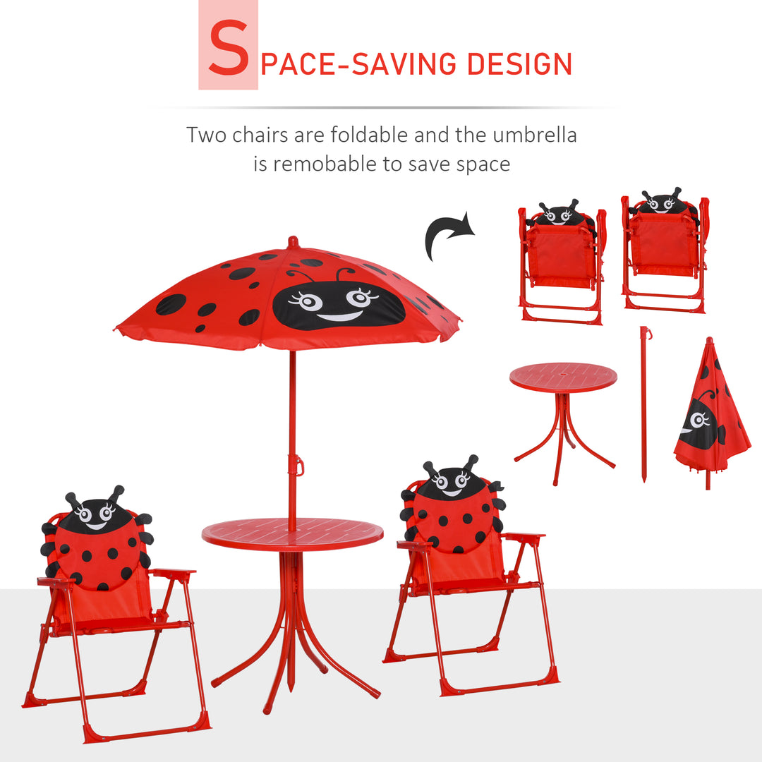 Kids Folding Picnic Table Chair Set w/ Parasol, Red