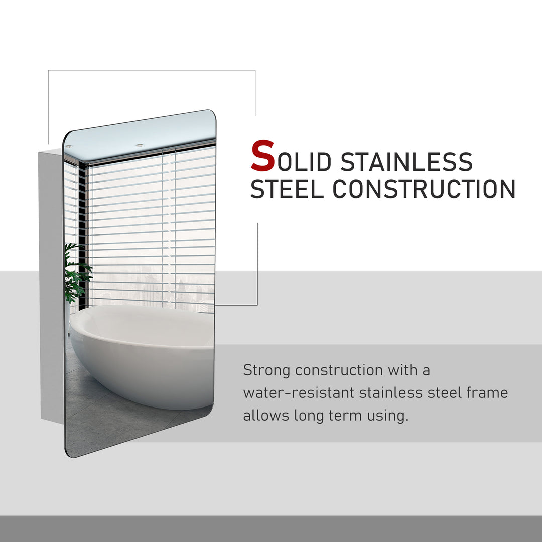 MCL Bathroom Storage Cabinet w/Sliding Mirror Door, Wall Mounted Bathroom Cabinet with 3 Shelves, Stainless Steel Frame, 46W x 66H cm