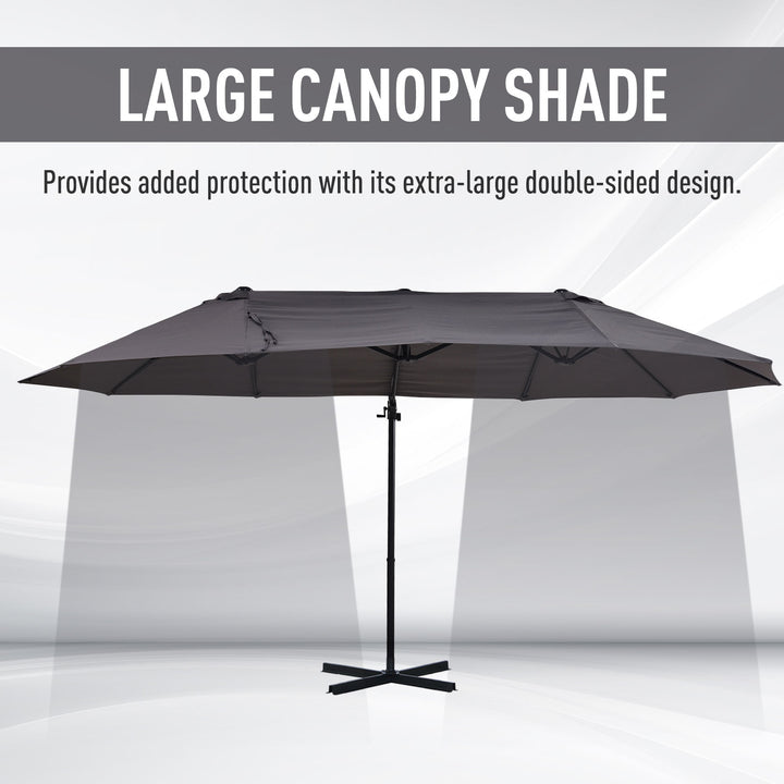 Outsunny Waterproof Double Parasol Patio Umbrella Garden Sun Shade w/ Steel Pole 12 Support Ribs Crank Handle Easy Lift Twin Canopy - Grey | Aosom UK