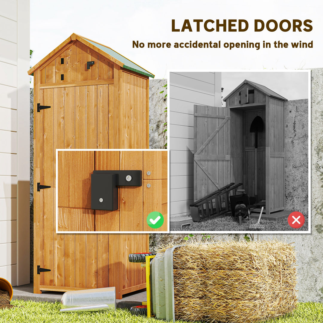 MCL Garden Shed Wood Outdoor Garden Tool Storage Unit with 3 Detachable Shelves, 77 x 54.2 x 179cm,  Brown