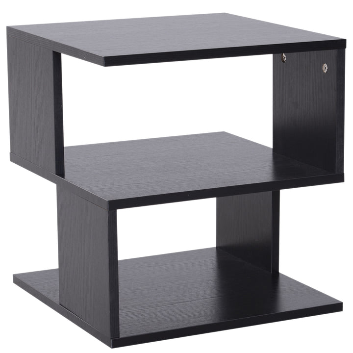 HOMCOM Contemporary Coffee Table: Square Wooden Side Table with 2-Tier Storage Shelves for Living Room, Ebony Black | Aosom UK