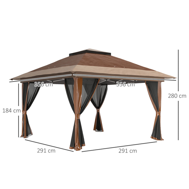 3.6 x 3.6m Pop-Up Gazebo, with Accessories - Brown