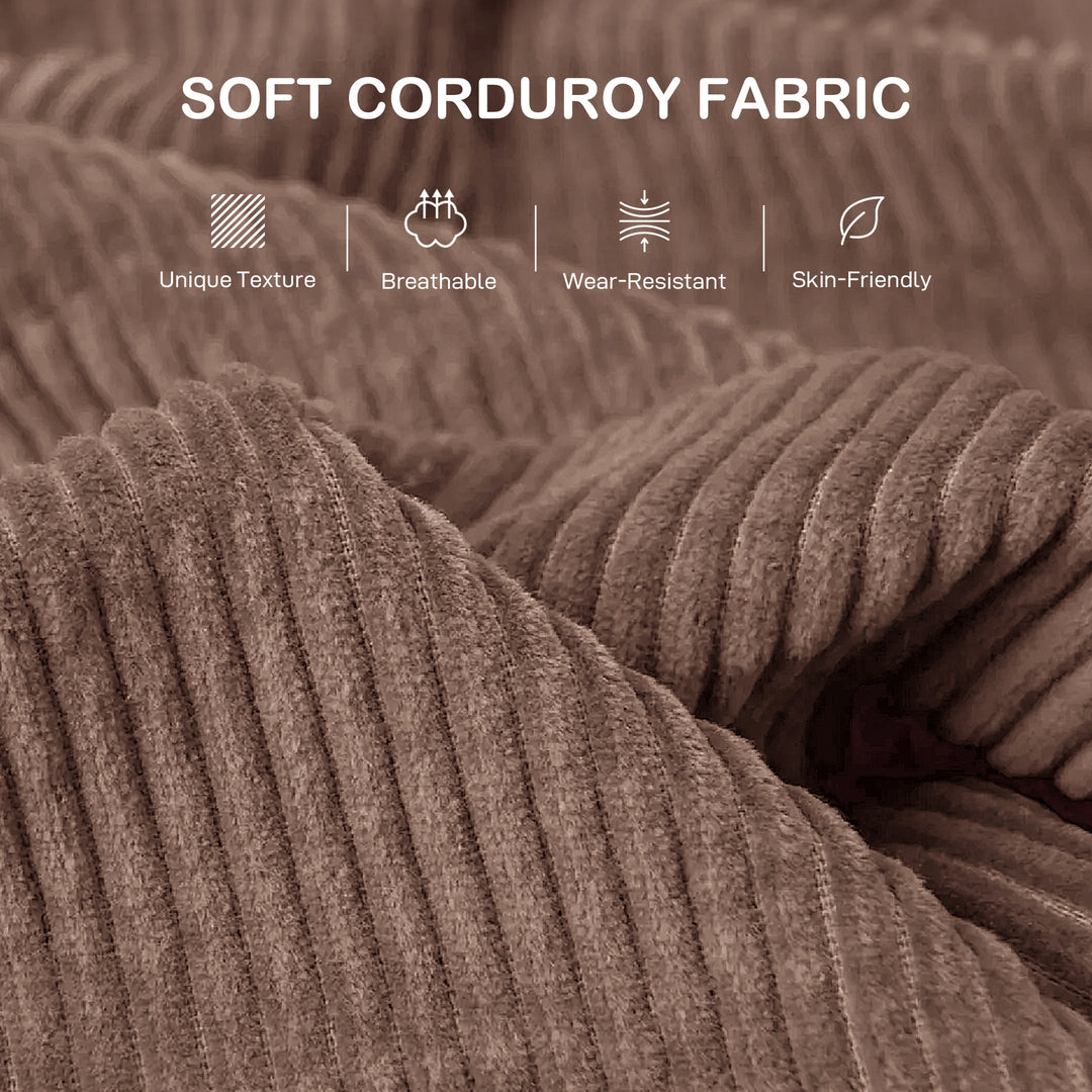 Modern 3 Seater Sofa with Spring Cushion, 212 cm Fabric Jumbo Cord Sofa Couch with 2 Scatter Cushions, Upholstered Corduroy Settee for Living Room, Bedroom, Home Office, Coffee