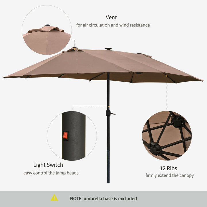 MCL Garden Parasol 4.4m Double-Sided Sun Umbrella Patio Parasol LED Solar Lights Khaki