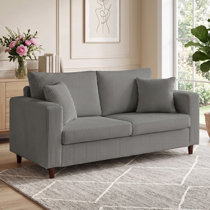 Loveseat Sofa with Wide Seat, Corduroy 2 Seater Couch with Deep Seat, 