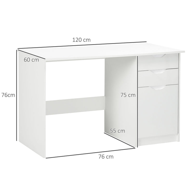 Computer Desk with Drawers, High Gloss Home Office Desk with Storage Cabinet, Study Workstation, 120 x 60cm, White