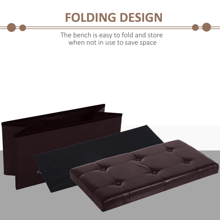 Folding Faux Leather Storage Cube Ottoman Bench Seat PU Rectangular Footrest Stool Box (Brown)