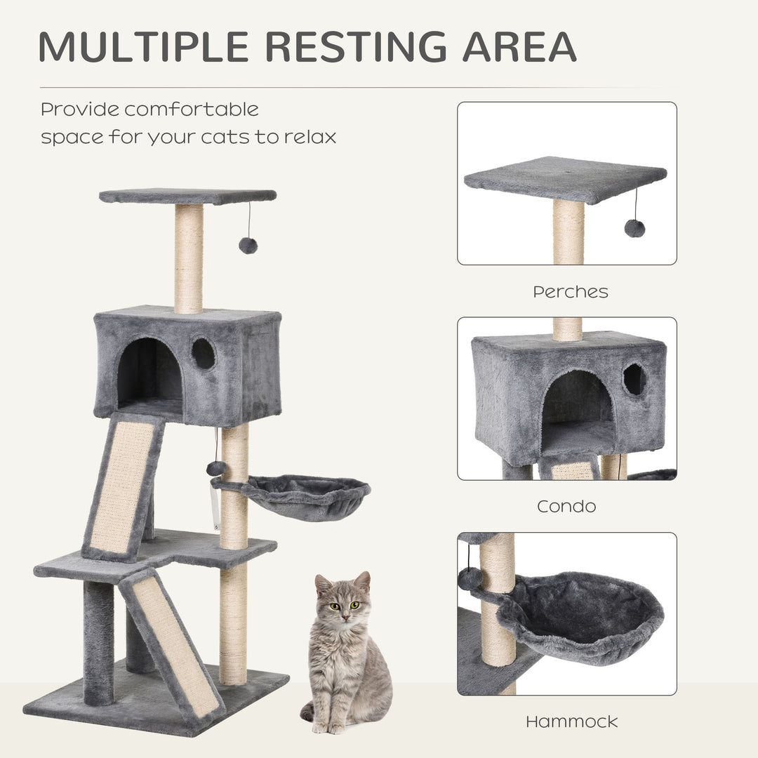 PawHut Cat Tree Tower, 51" Activity Centre with Condo, Scratching Posts, Ladders, Toys, Ideal for Climbing, Relaxing & Playing | Aosom UK