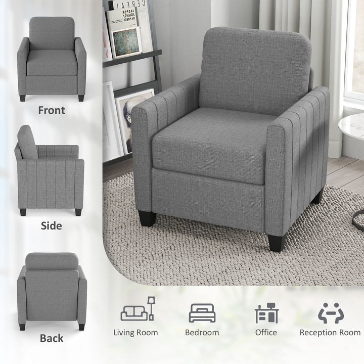 Modern Boxy Linen-Look Armchair - Light Grey