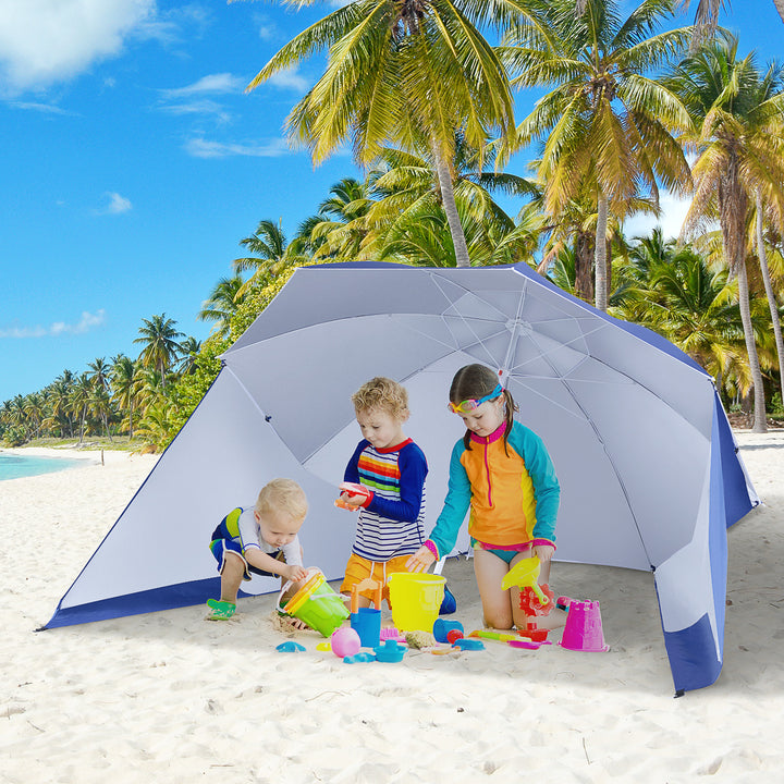 2m UV Protection Fishing Beach Umbrella Brolly Shelter w/ Side Panel Tent Blue