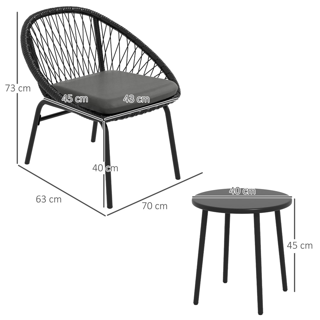 Three-Piece Rattan Bistro Set - Black