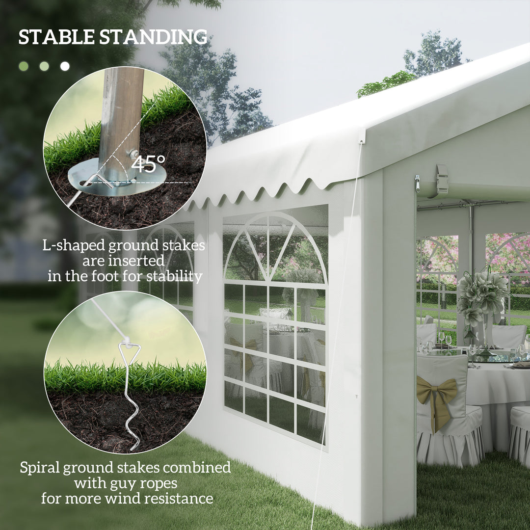 6m x 4m Heavy Duty Garden Gazebo, Galvanised Marquee Party Tent with Removable Sides and Windows for Parties, Wedding and Events, White