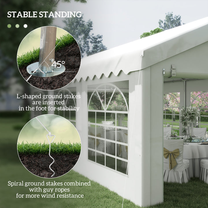 6m x 4m Heavy Duty Garden Gazebo, Galvanised Marquee Party Tent with Removable Sides and Windows for Parties, Wedding and Events, White