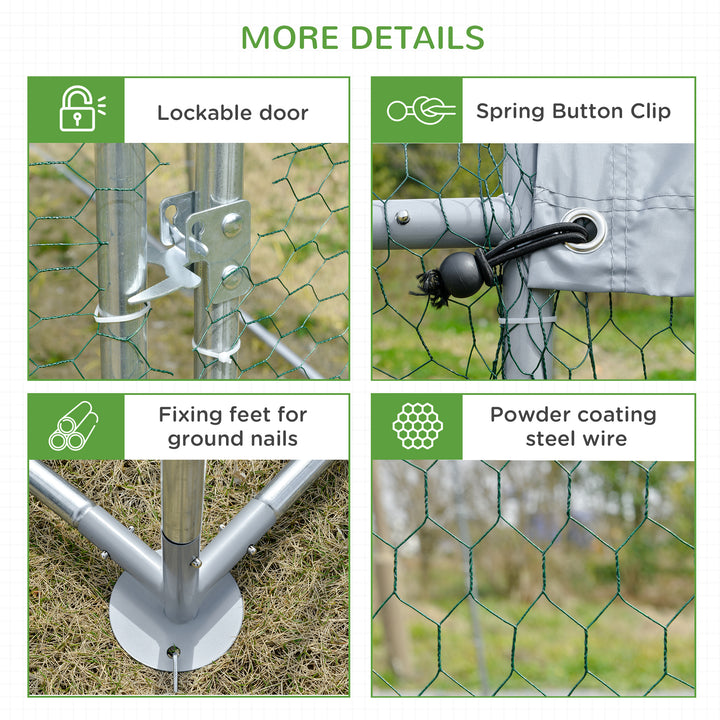 Walk In Chicken Run Galvanised Chicken Coop Hen Poultry House Cage Pet Playpen Garden with Water-Resist Cover, 2.8 x 3.8 x 2m