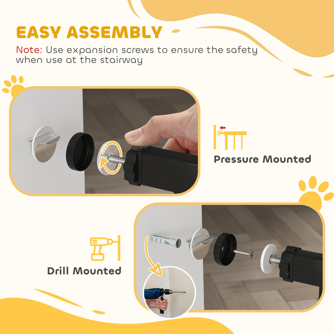 Adjustable Safety Gate w/ Three Extensions, Four Adjustable Screws, Black