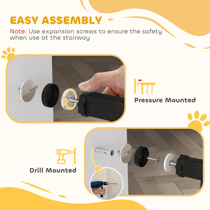 Adjustable Safety Gate w/ Three Extensions, Four Adjustable Screws, Black