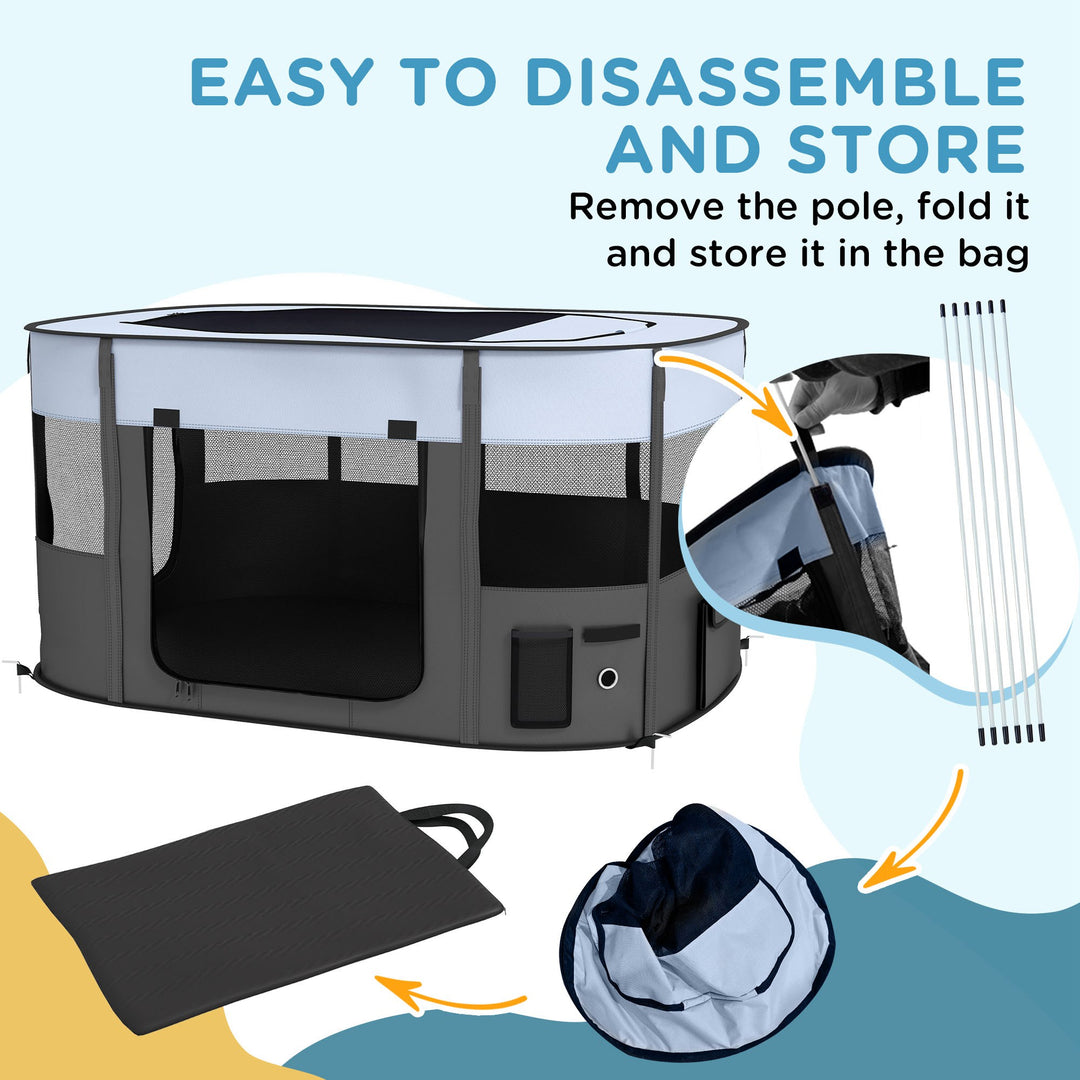 Foldable Dog Pen with Storage Bag for Indoor/Outdoor Use, Portable Pet playpen, with Ground Stakes - Grey