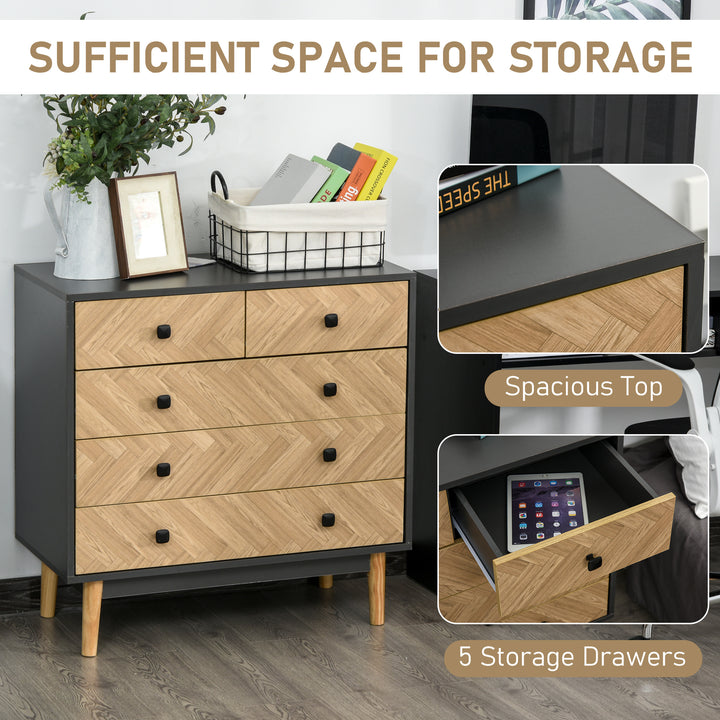 MCL Chest of Drawers, 5 Drawer Storage Cabinet Sideboards with Metal Handles Freestanding Dresser for Bedroom, Living Room