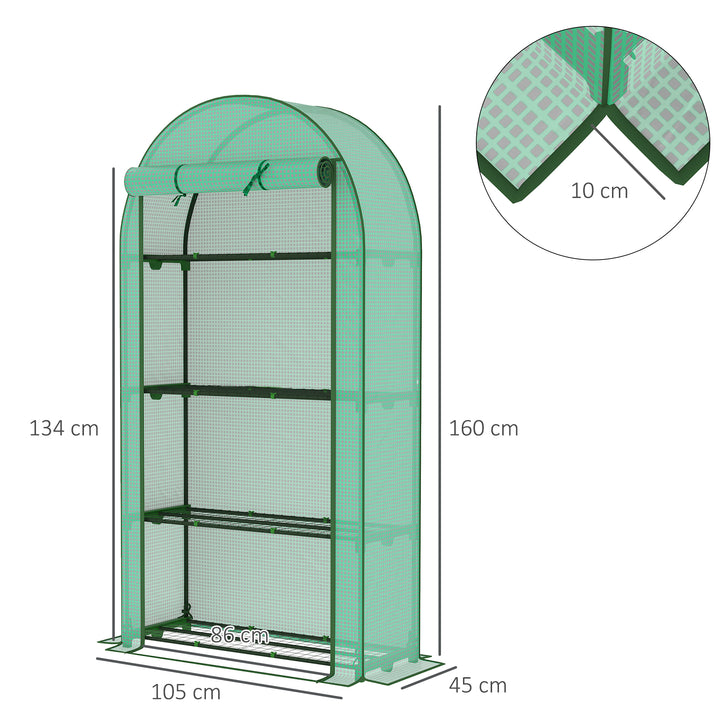 4 Tier Mini Greenhouse with Reinforced PE Cover, Portable Small Greenhouse with Roll-Up Door, 105 x 45 x 160cm, Green