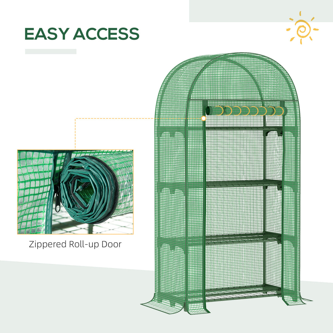 MCL 4 Tier Mini Greenhouse for Outdoor, Portable Gardening Plant Green House with Storage Shelf, Roll-Up Zipped Door, Metal Frame and PE Cover, 80 x 49 x 160cm, Green