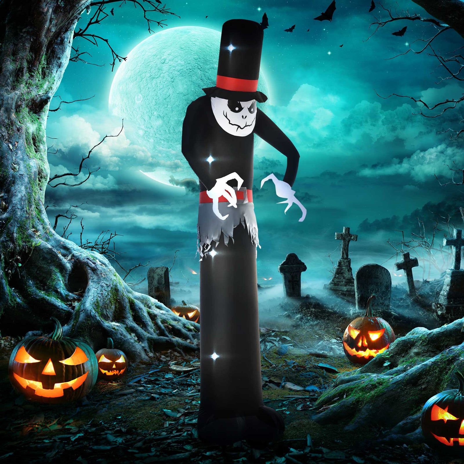 Giant 10ft Halloween Inflatables Tall Ghost with Hat, Build-in LEDs Blow Up Scary Outdoor Decorations, for Party Yard Garden Lawn Decoration