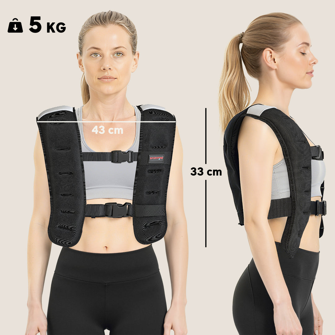 MCL Weighted Vest, 5 kg Weight Vest with Adjustable Straps, Reflective Strips, Black
