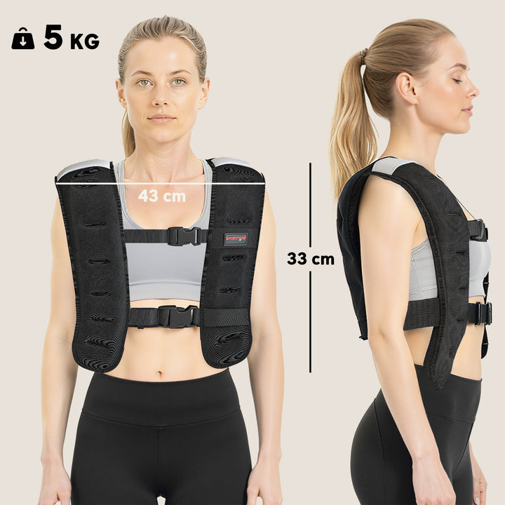 MCL Weighted Vest, 5 kg Weight Vest with Adjustable Straps, Reflective Strips, Black