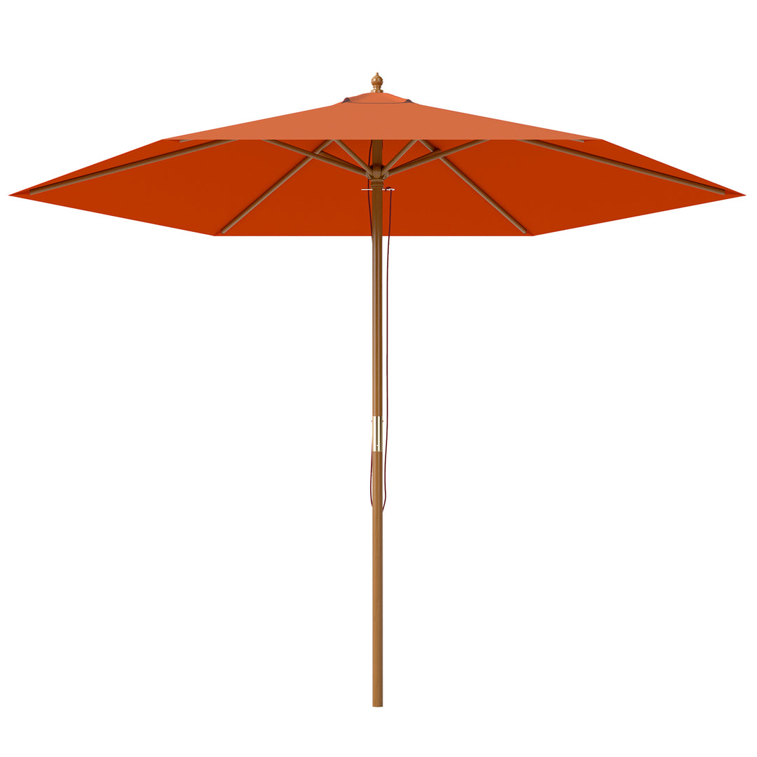 2.5m Wood Garden Parasol Sun Shade Patio Outdoor Wooden Umbrella Canopy, Table Market Umbrella with Vent, 38mm Pole, Rope Pulley Mechanism, Orange