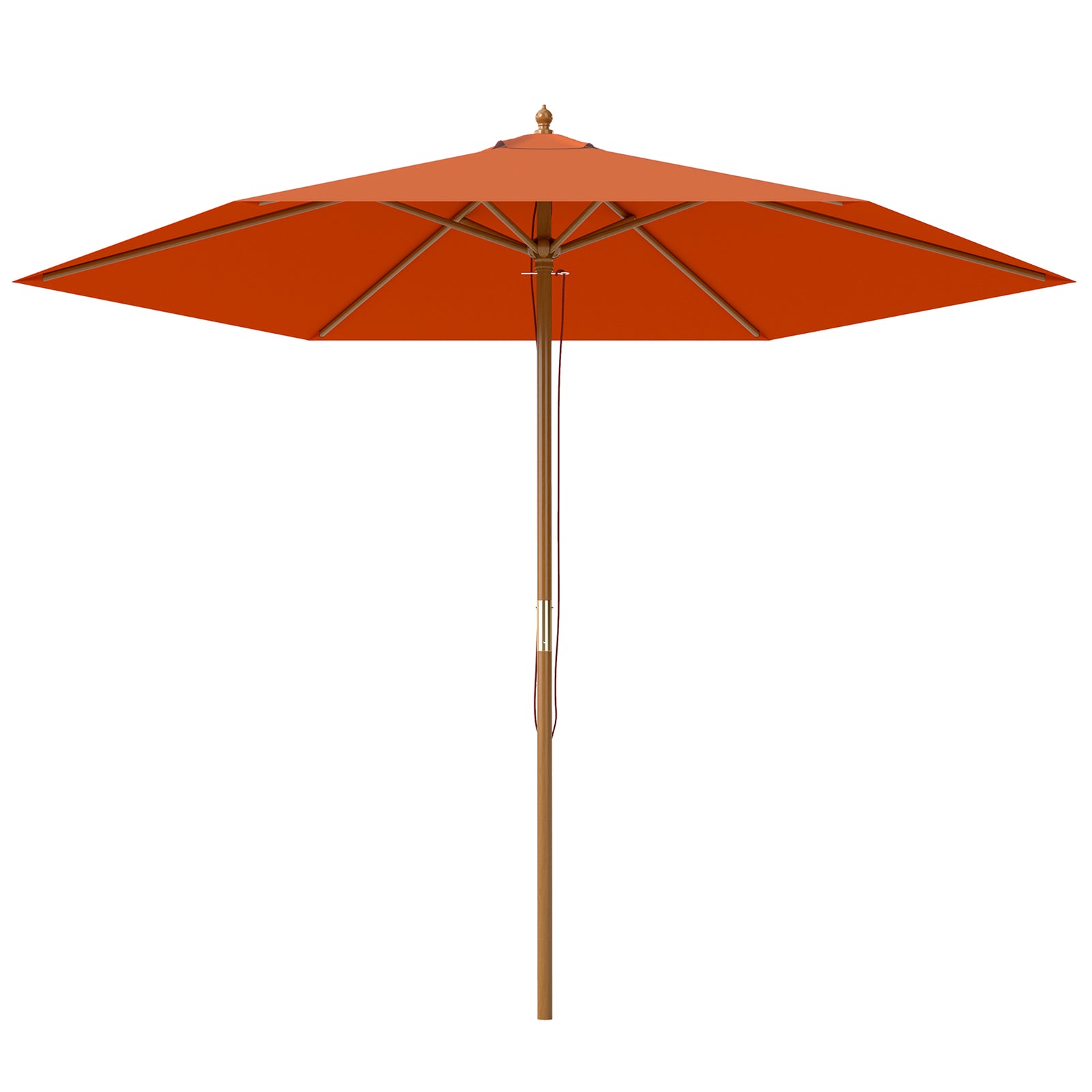 2.5m Wood Garden Parasol Sun Shade Patio Outdoor Wooden Umbrella Canopy, Table Market Umbrella with Vent, 38mm Pole, Rope Pulley Mechanism, Orange