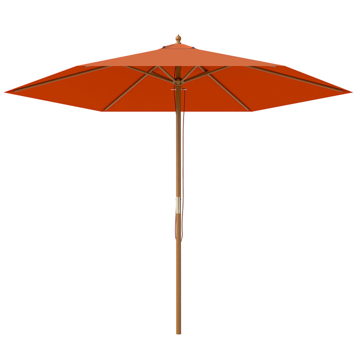 2.5m Wood Garden Parasol Sun Shade Patio Outdoor Wooden Umbrella Canopy, Table Market Umbrella with Vent, 38mm Pole, Rope Pulley Mechanism, Orange