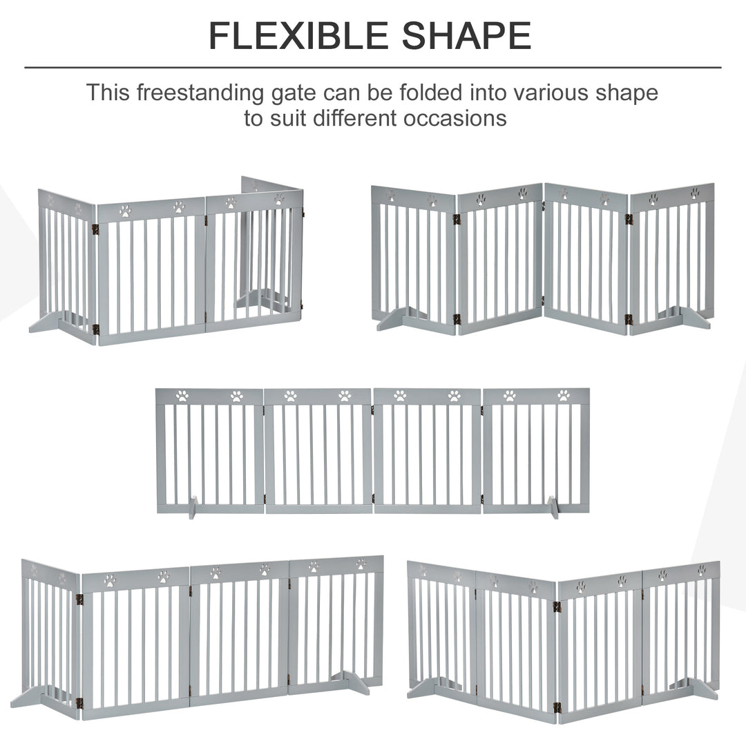 Freestanding Pet Gate 4 Panel Folding Wooden Dog Barrier w/ Support Feet