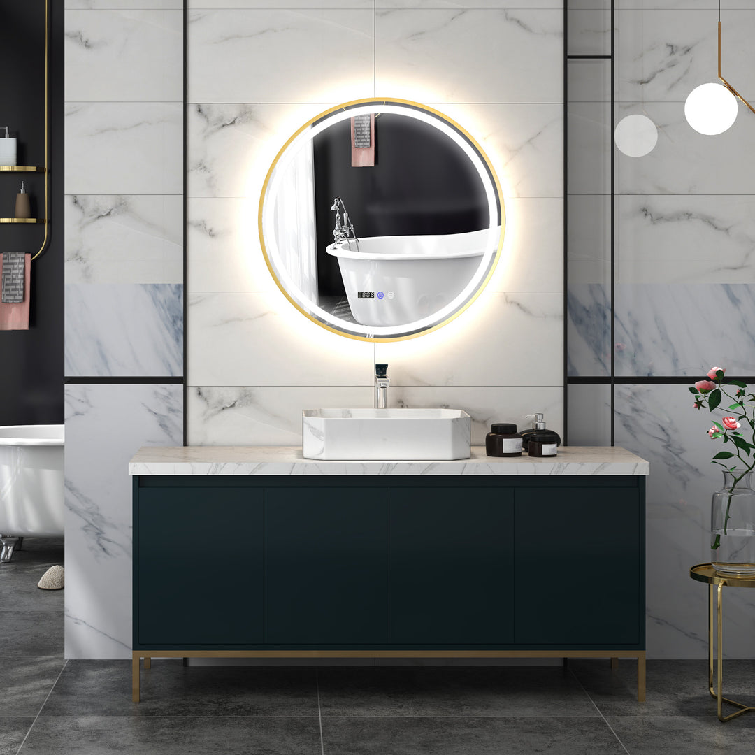 80cm Anti-Fog LED Bathroom Mirror - Gold Tone