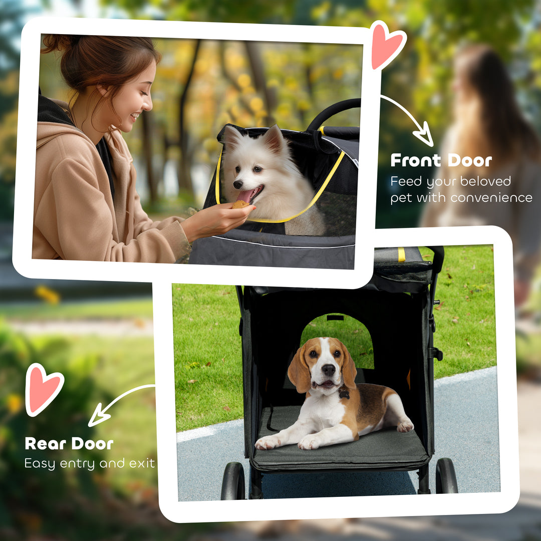 Foldable Pet Stroller, with Universal Wheels, Shock Absorber, for Medium and Large Dogs - Grey
