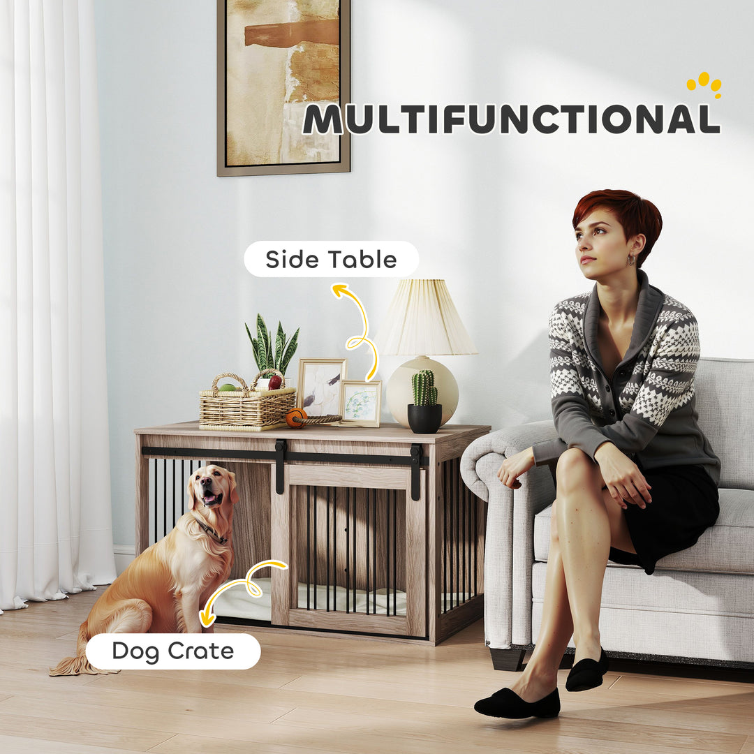 98cm Dog Crate Furniture with Removable Cushion for Large Dogs - Brown