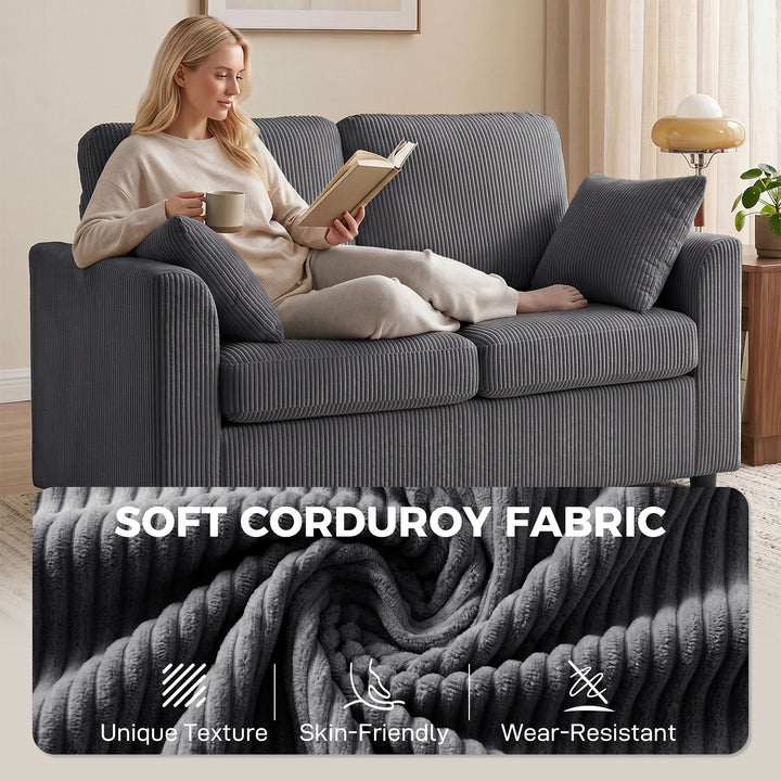 2 Seater Sofa, Corduroy Small Couch with Spring Cushion, Wide and Deep
