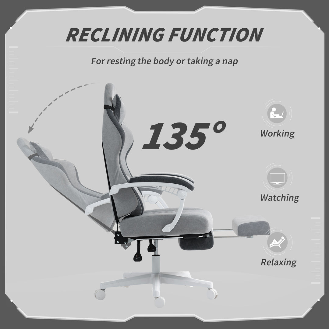 Ergonomic High Back Gaming Chair for Adults, Printed Velvet Computer Recliner Chair with Footrest, Lumbar Support, Adjustable Height and 360° Swivel Seat for Office or Gaming, Grey