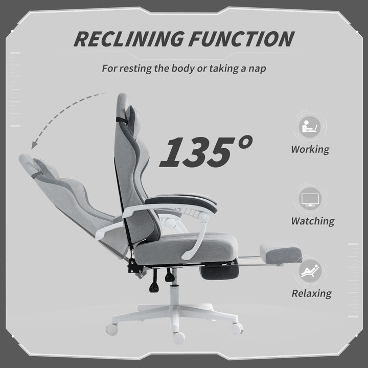 Ergonomic High Back Gaming Chair for Adults, Printed Velvet Computer Recliner Chair with Footrest, Lumbar Support, Adjustable Height and 360° Swivel Seat for Office or Gaming, Grey