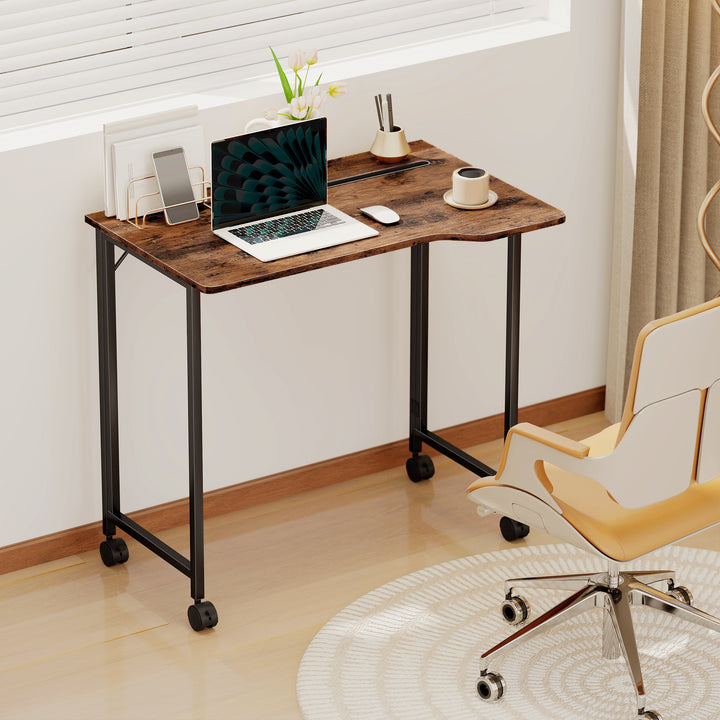Folding Small Desk on Wheels - Black Wood Effect