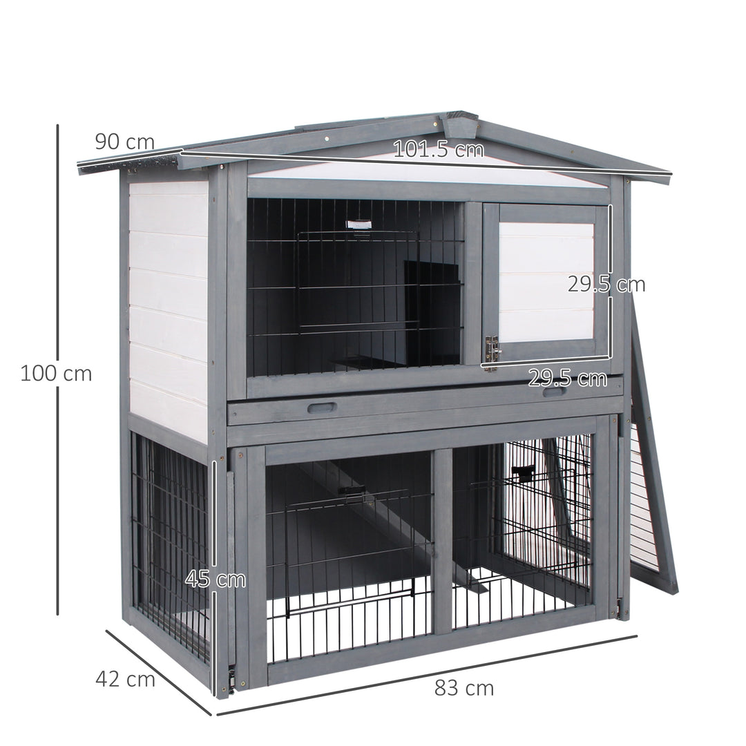 Rabbits 2-Tier Fur Wood Outdoor Hutch Guinea Pigs Hutches Grey