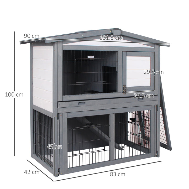 Rabbits 2-Tier Fur Wood Outdoor Hutch Guinea Pigs Hutches Grey