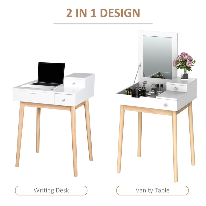 Dressing Table with Flip-up Mirror, Makeup Desk with 2 Drawers, Vanity Table Writing Desk for Bedroom Living Room, White