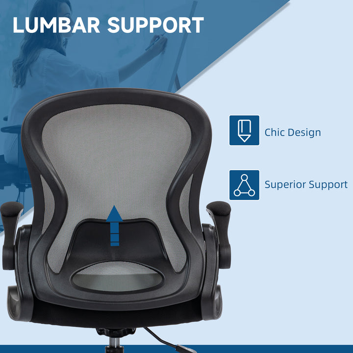 Adjustable Mesh Standing Desk Chair with Flip-up Armrests Lumbar Support Armrests Adjustable Footrest Ring, Dark Grey