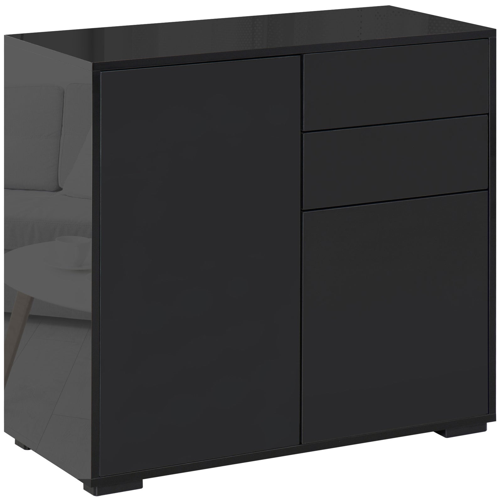 High Gloss Frame Sideboard, Push-Open Design with 2 Drawers for Living Room, Bedroom, 74H x 79W x 36Dcm, Black